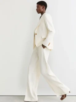 Reiss Cream Malin Wide-Leg Seam-Detail Trousers Outlet