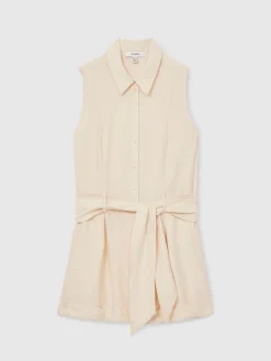 Reiss Millie Belted Beach Cover-Up Playsuit Cream Discount
