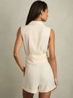 Reiss Millie Belted Beach Cover-Up Playsuit Cream Discount