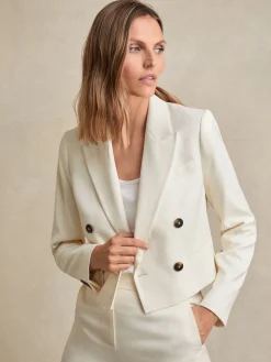 Reiss Cream Millie Double-Breasted Cropped Blazer Best