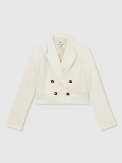 Reiss Cream Millie Double-Breasted Cropped Blazer Best