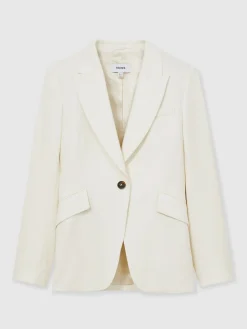 Reiss Cream Millie Petite Single-Breasted Peak-Lapel Tailored Blazer Clearance