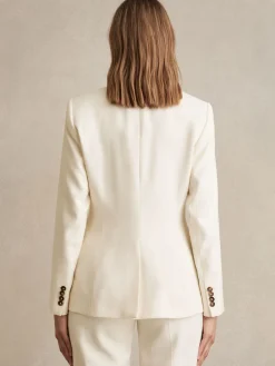 Reiss Cream Millie Petite Single-Breasted Peak-Lapel Tailored Blazer Clearance