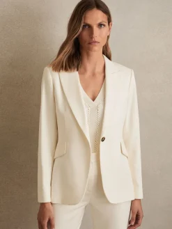 Reiss Cream Millie Single-Breasted Peak-Lapel Tailored Blazer Clearance