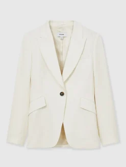 Reiss Cream Millie Single-Breasted Peak-Lapel Tailored Blazer Clearance