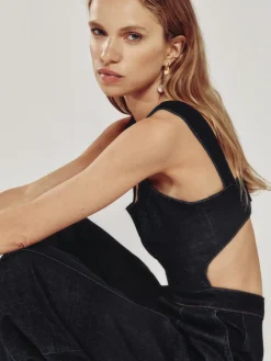 Reiss Dark Blue Dionna Wide-Leg Cut-Out Denim Jumpsuit Best