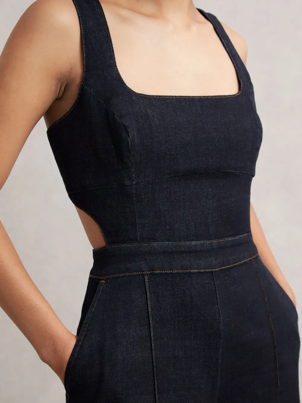 Reiss Dark Blue Dionna Wide-Leg Cut-Out Denim Jumpsuit Best