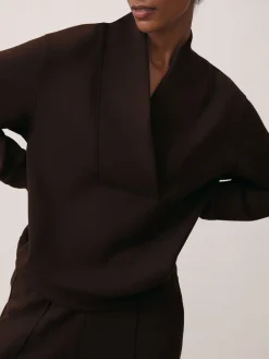 Reiss Annabel Interlock Shawl-Neck Sweatshirt with Modal Dark Chocolate Online