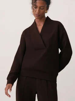 Reiss Annabel Interlock Shawl-Neck Sweatshirt with Modal Dark Chocolate Online