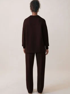 Reiss Annabel Interlock Shawl-Neck Sweatshirt with Modal Dark Chocolate Online