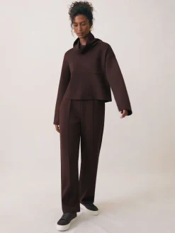 Reiss Jemma Premium Interlock Wide-Leg Joggers Dark Chocolate Brown Discount