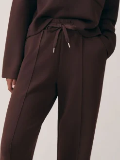 Reiss Jemma Premium Interlock Wide-Leg Joggers Dark Chocolate Brown Discount