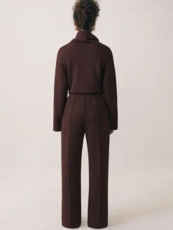 Reiss Jemma Premium Interlock Wide-Leg Joggers Dark Chocolate Brown Discount