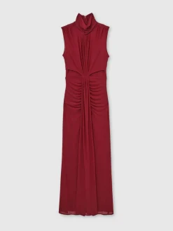 Reiss Daniella Ruched Sleeveless Maxi Dress Dark Red Discount