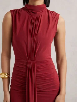 Reiss Daniella Ruched Sleeveless Maxi Dress Dark Red Discount