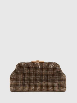 Reiss Adaline Embellished Clutch Bag Gold New