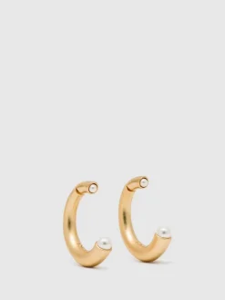 Reiss Gold Anais Tone Pearl Earrings New