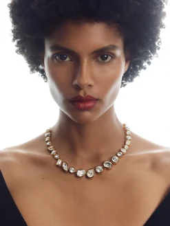 Reiss Gold Cristiana Geometric Crystal Necklace Discount