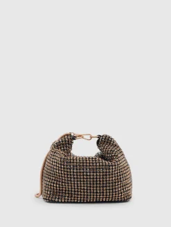 Reiss Leah Crystal Bracelet Pouch Bag Gold Hot