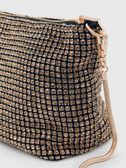 Reiss Leah Crystal Bracelet Pouch Bag Gold Hot