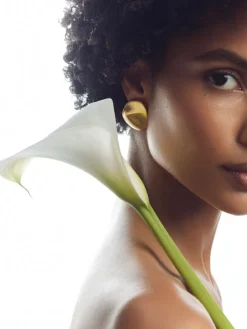 Reiss Gold Pernilla Tone Textured Pebble Earrings