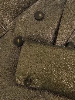 Reiss Sienna Double-Breasted Metallic Suit Blazer with Cotton Gold Discount