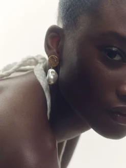 Reiss Gold Tone Maya Molten Faux-Pearl Drop Earrings New