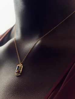 Reiss Gold Tone Skylar Crystal Rectangle Pendant Necklace New