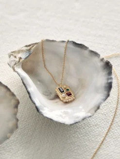 Reiss Gold Tone Skylar Crystal Rectangle Pendant Necklace New