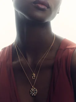 Reiss Gold Tone Skylar Crystal Rectangle Pendant Necklace New