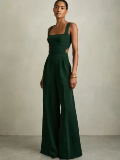 Reiss Dion Wide-Leg Cut-Out Jumpsuit Green Hot