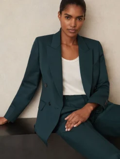 Reiss Green Jade Wool-Blend Double-Breasted Suit Blazer Discount