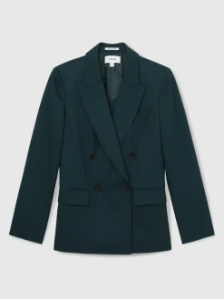 Reiss Green Jade Wool-Blend Double-Breasted Suit Blazer Discount
