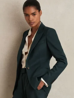 Reiss Jade Wool-Blend Single-Breasted Suit Blazer Green New