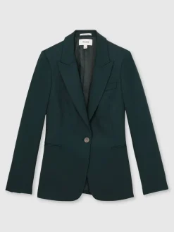 Reiss Jade Wool-Blend Single-Breasted Suit Blazer Green New
