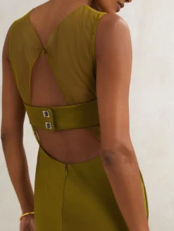 Reiss Green Opi Atelier Satin Sheer-Panel Maxi Dress Hot