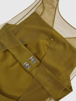 Reiss Green Opi Atelier Satin Sheer-Panel Maxi Dress Hot