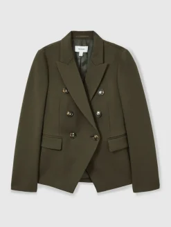 Reiss Green Priya Twill Double-Breasted Blazer Online