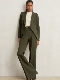 Reiss Green Priya Twill Double-Breasted Blazer Online