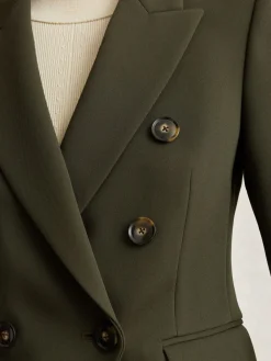 Reiss Green Priya Twill Double-Breasted Blazer Online
