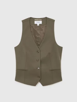 Reiss Green Solene Wool-Blend Tailored Waistcoat Best