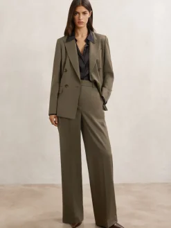 Reiss Solene Wool-Blend Double-Breasted Suit Blazer Green