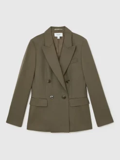 Reiss Solene Wool-Blend Double-Breasted Suit Blazer Green