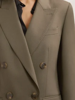 Reiss Solene Wool-Blend Double-Breasted Suit Blazer Green