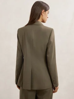 Reiss Solene Wool-Blend Double-Breasted Suit Blazer Green