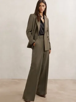 Reiss Solene Wool-Blend Wide-Leg Suit Trousers Green Discount