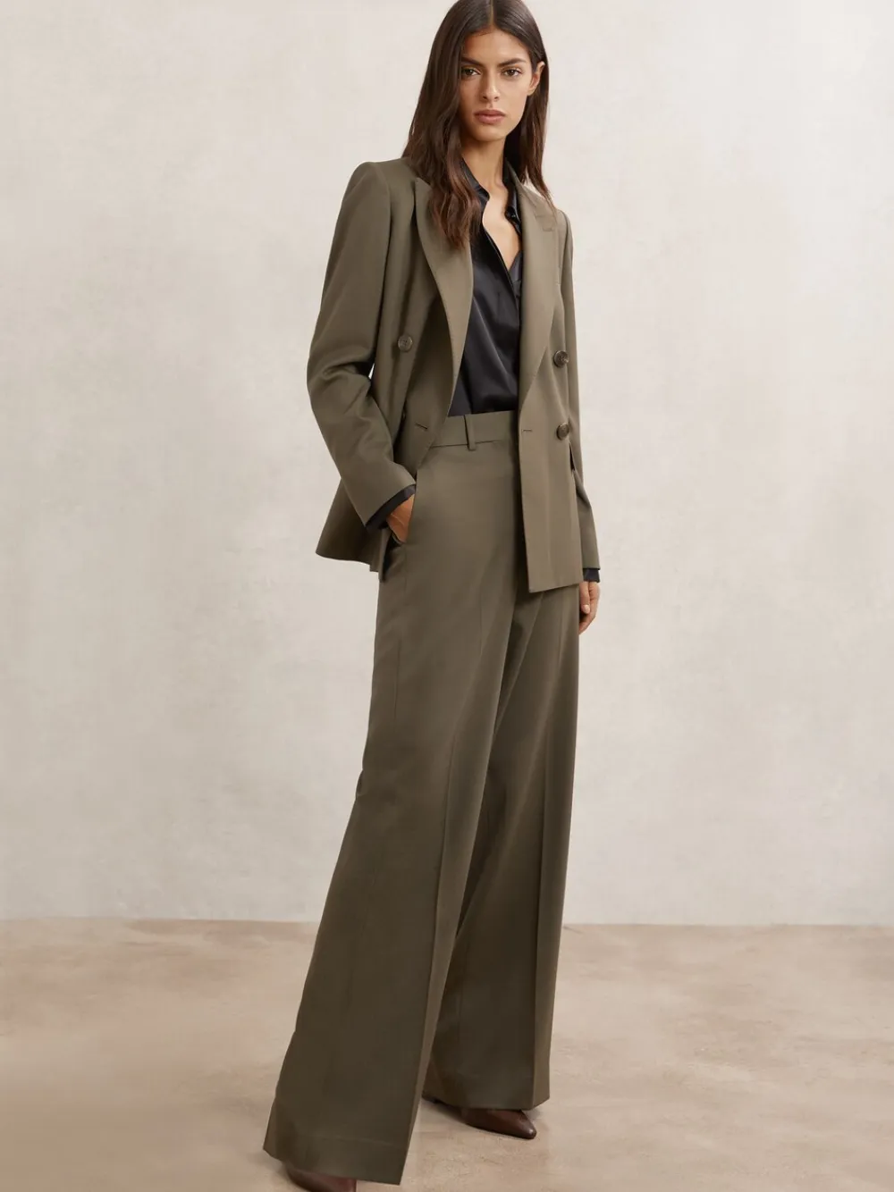 Reiss Solene Wool-Blend Wide-Leg Suit Trousers Green Discount