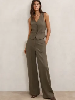 Reiss Solene Wool-Blend Wide-Leg Suit Trousers Green Discount