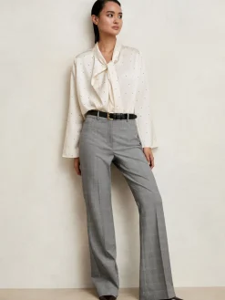 Reiss Grey Brooklyn Check Flared Suit Trousers Online