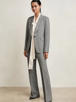 Reiss Grey Brooklyn Check Flared Suit Trousers Online